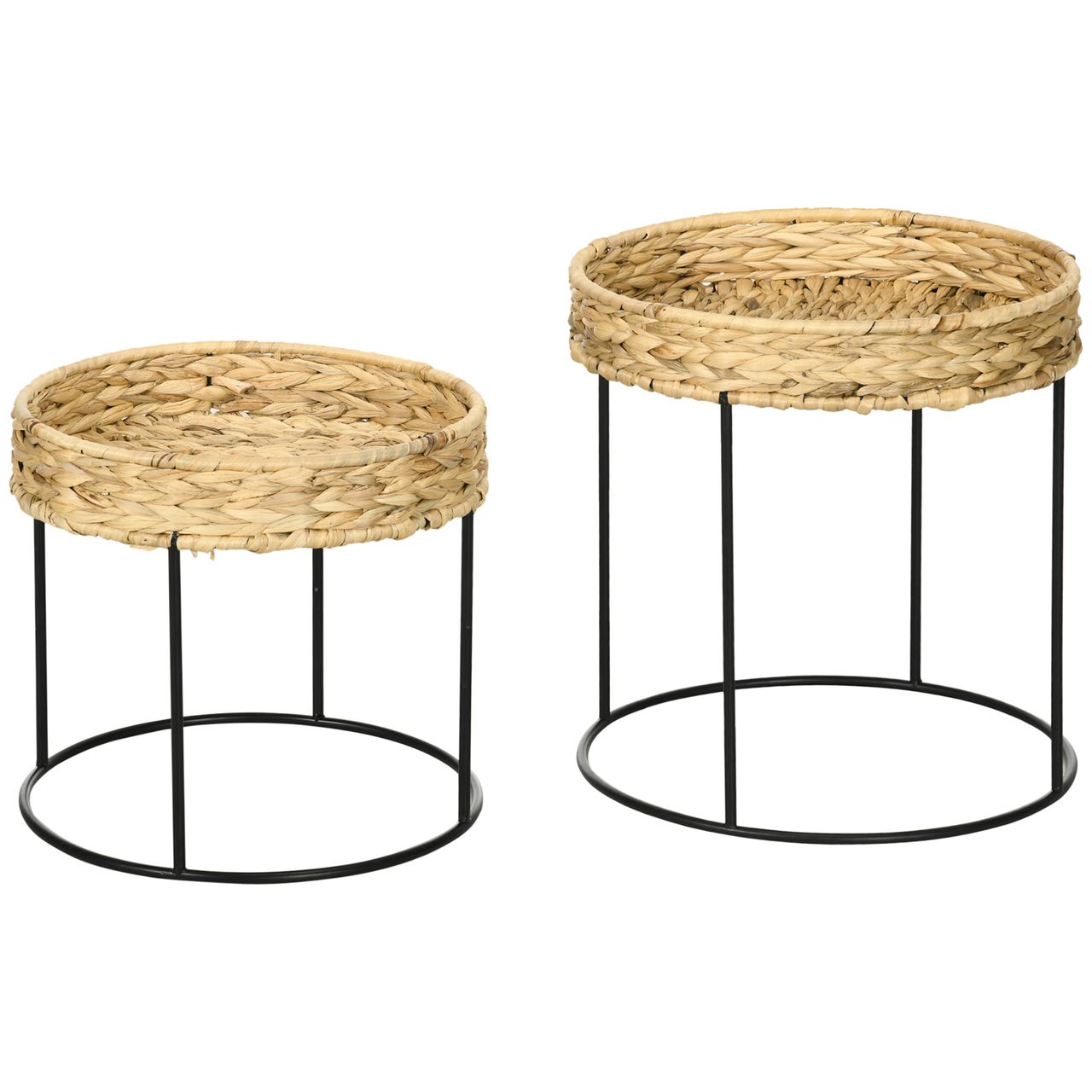 HOMCOM 2er-Set Couchtisch, Beistelltisch im Boho-Stil, Satztisch, Stahl, Natur
