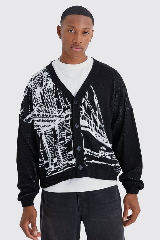 Kastiger Oversize Cardigan mit Print