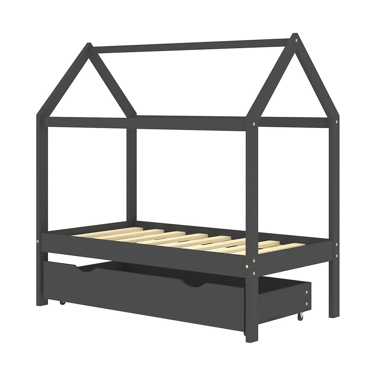 Kinderbett mit Schublade Dunkelgrau Massivholz Kiefer 70x140 cm Kinder Bettrahmen