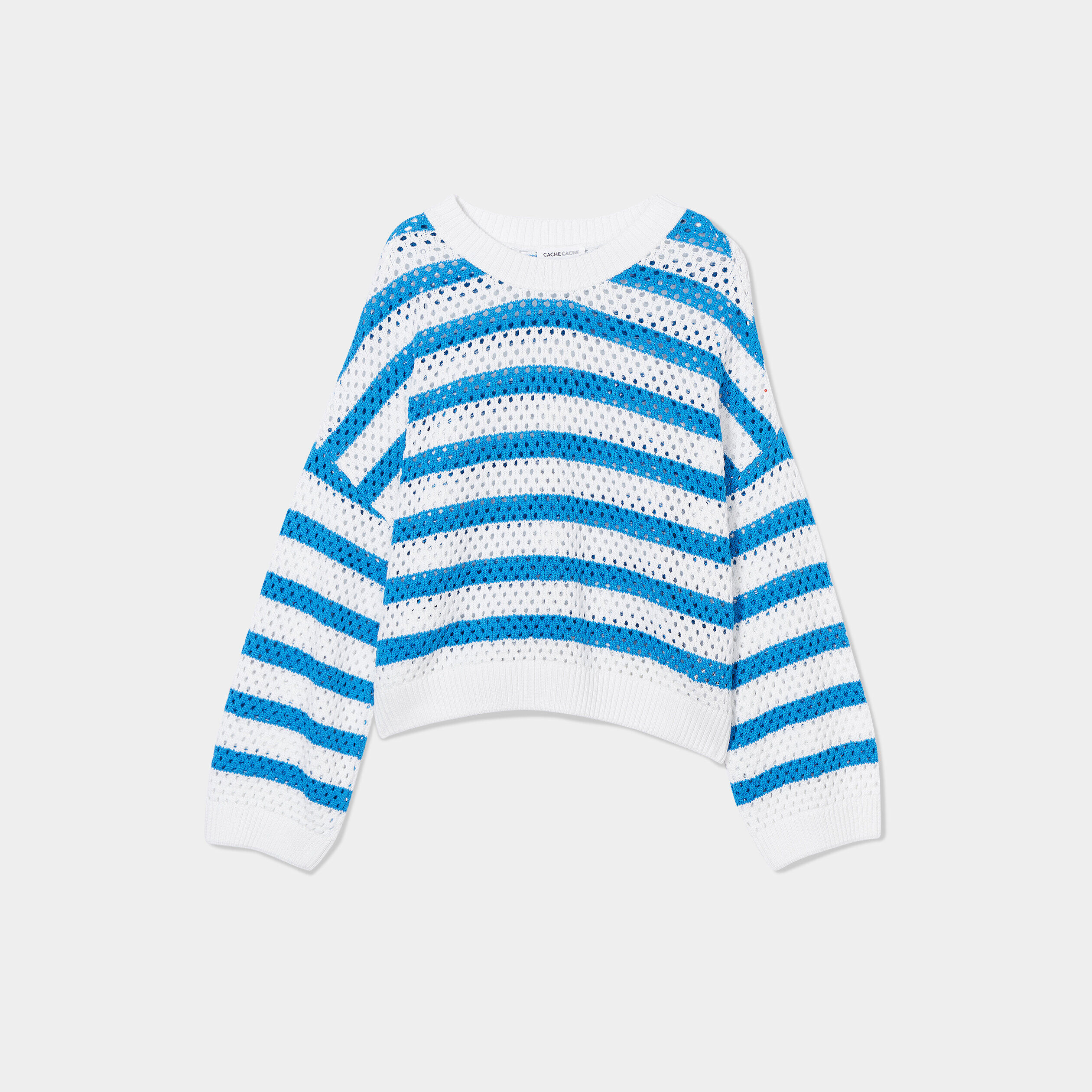 Pull ajouré col rond bleu femme | Cache Cache