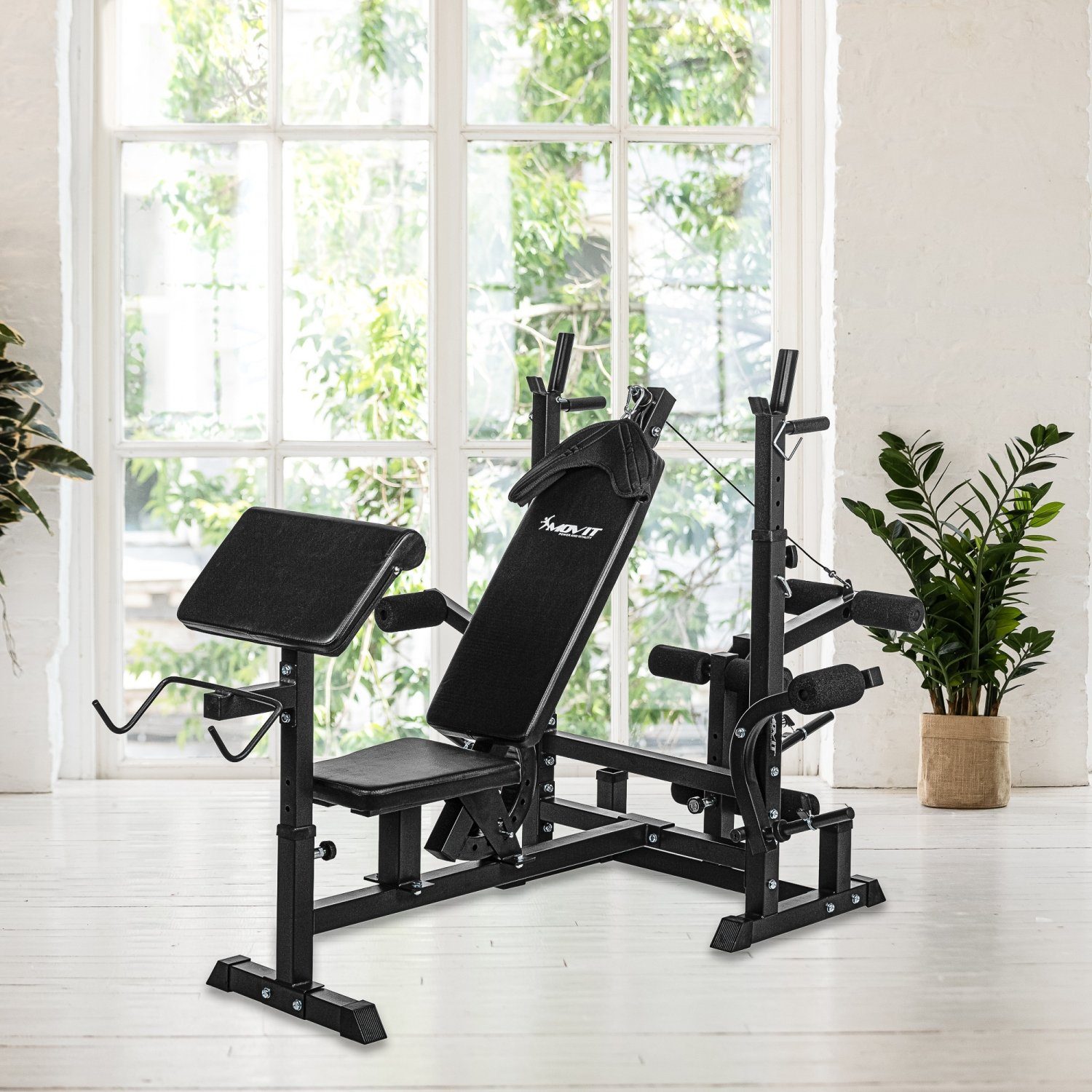 MOVIT Kraftstation Movit® Kraftstation PRO, Heim-Trainingsgerät, optional mit 60kg o. 115kg Hantelsets, Schwarz oder Weiß