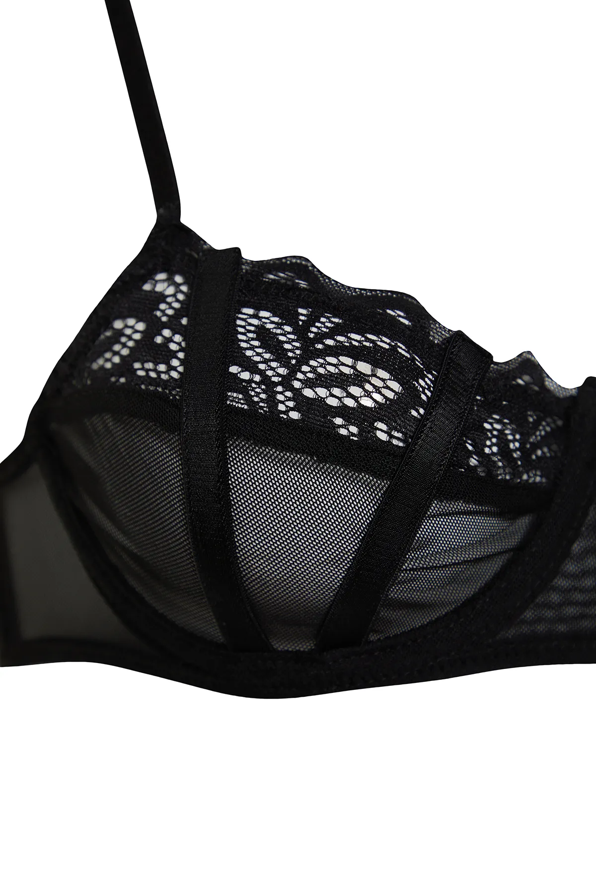 Trendyol Collection  Schwarzer, unbedeckter Balconette-Strick-BH mit Tüllträgern THMSS24SU00036