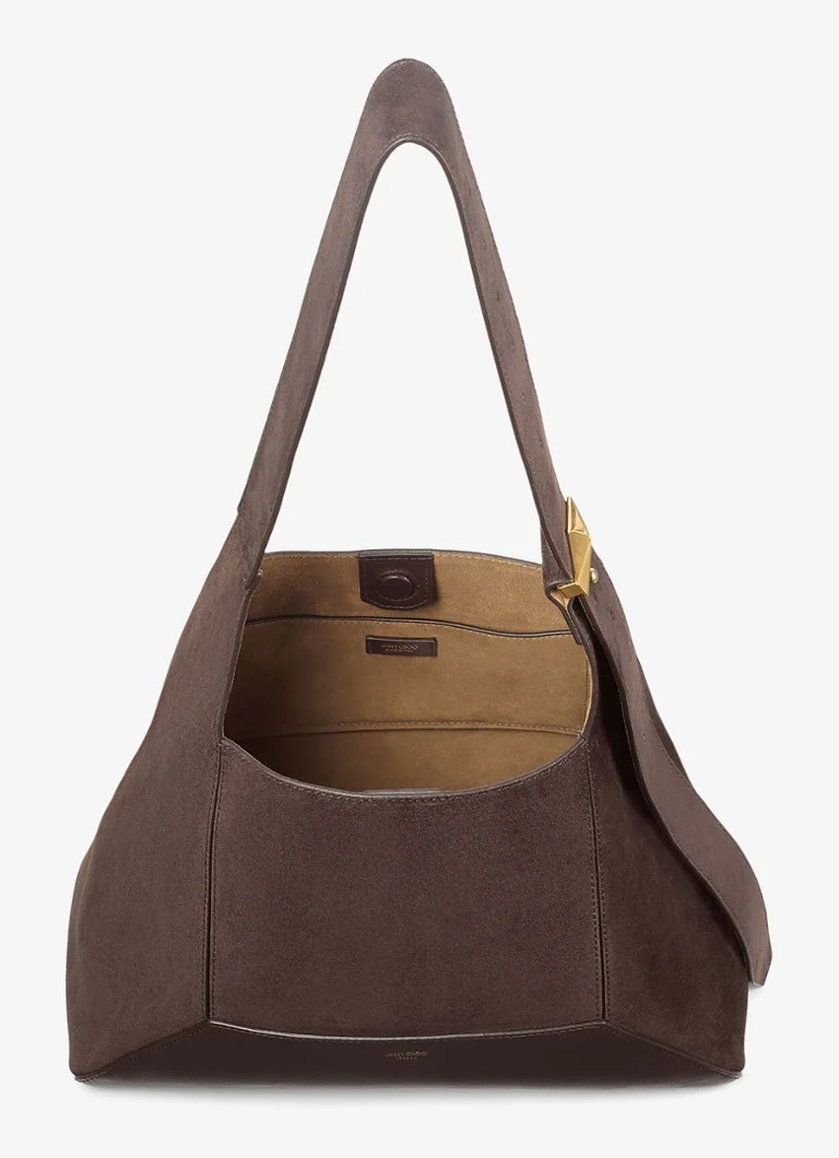Geantă de umăr Jimmy Choo Diamond Hobo/M din piele întoarsă cu detalii din piele.