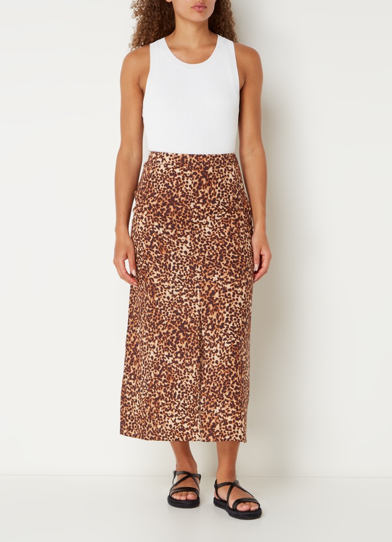 Whistles  Marble midi rok in lyocellblend met split en panterprint