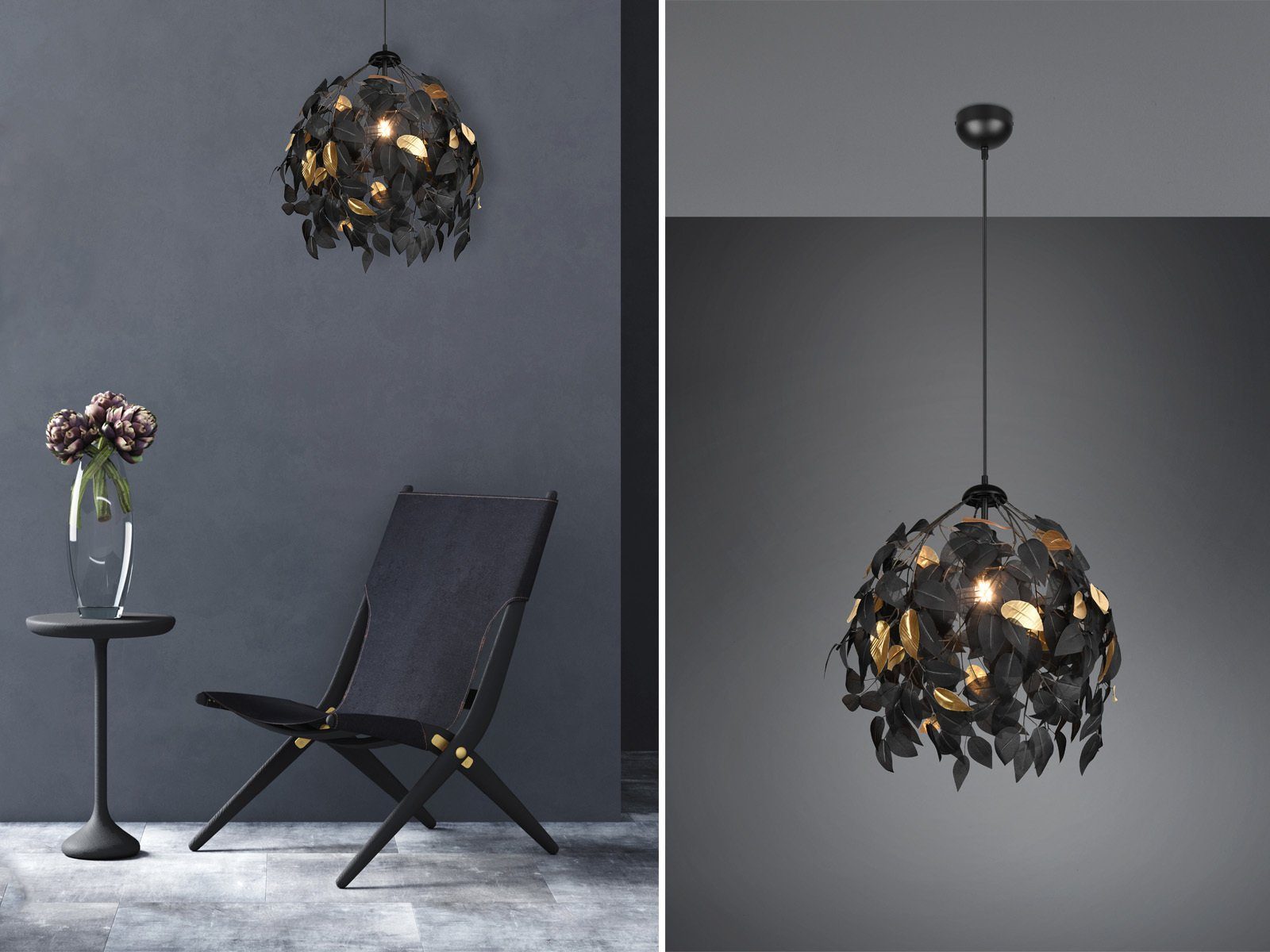 meineWunschleuchte LED Pendelleuchte, Dimmfunktion, LED wechselbar, Warmweiß, Ausgefallene Designer-lampen hängend für über-n Esstisch Schwarz Ø38cm