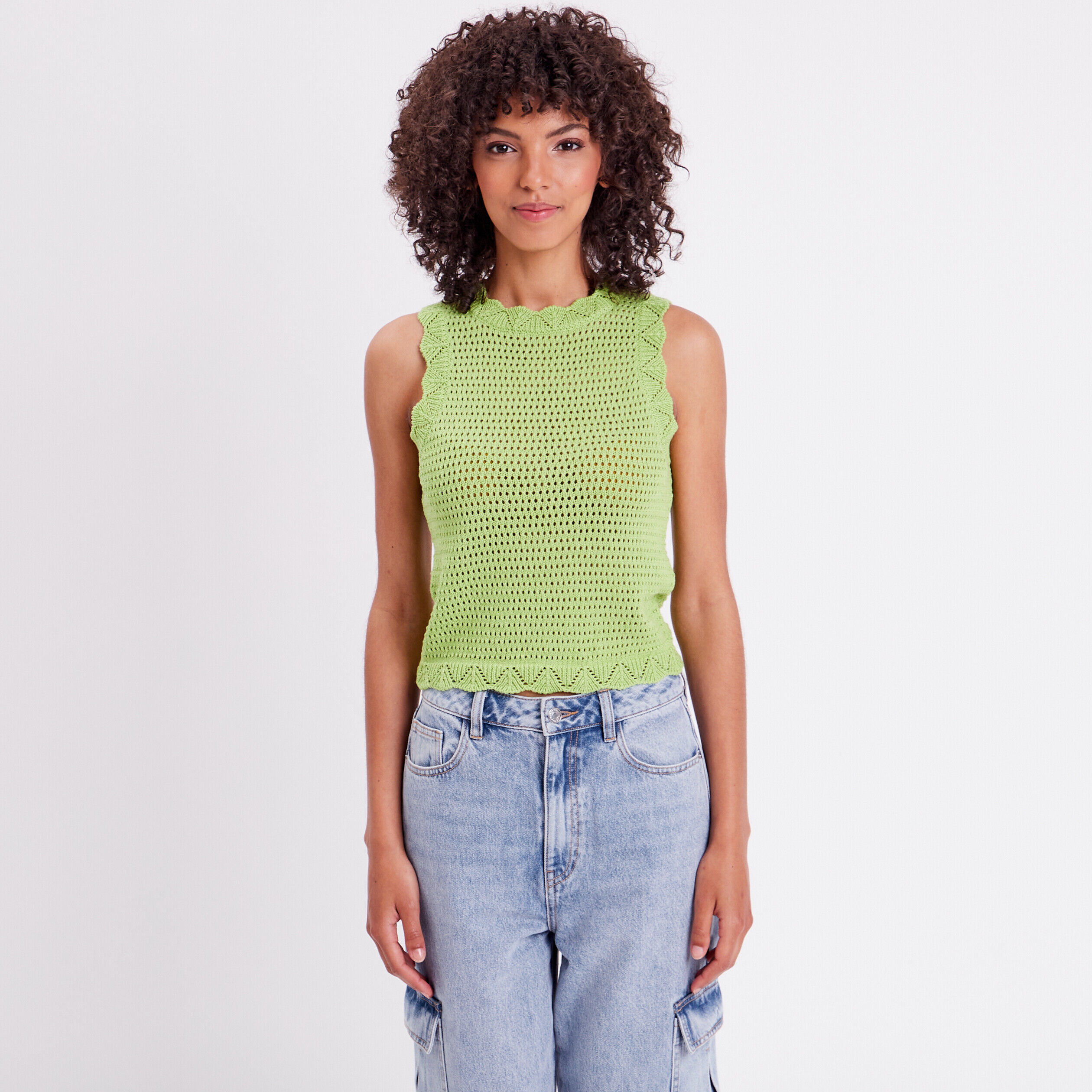 Débardeur aspect crochet vert femme | Cache Cache