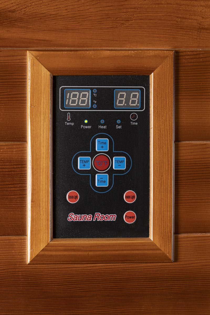 PureHaven Infrarotkabine 120x105x190 cm aus rotem Zeder-Holz Bluetooth-Soundsystem Timer Lichttherapie in 4 Farben digitale Steuerung