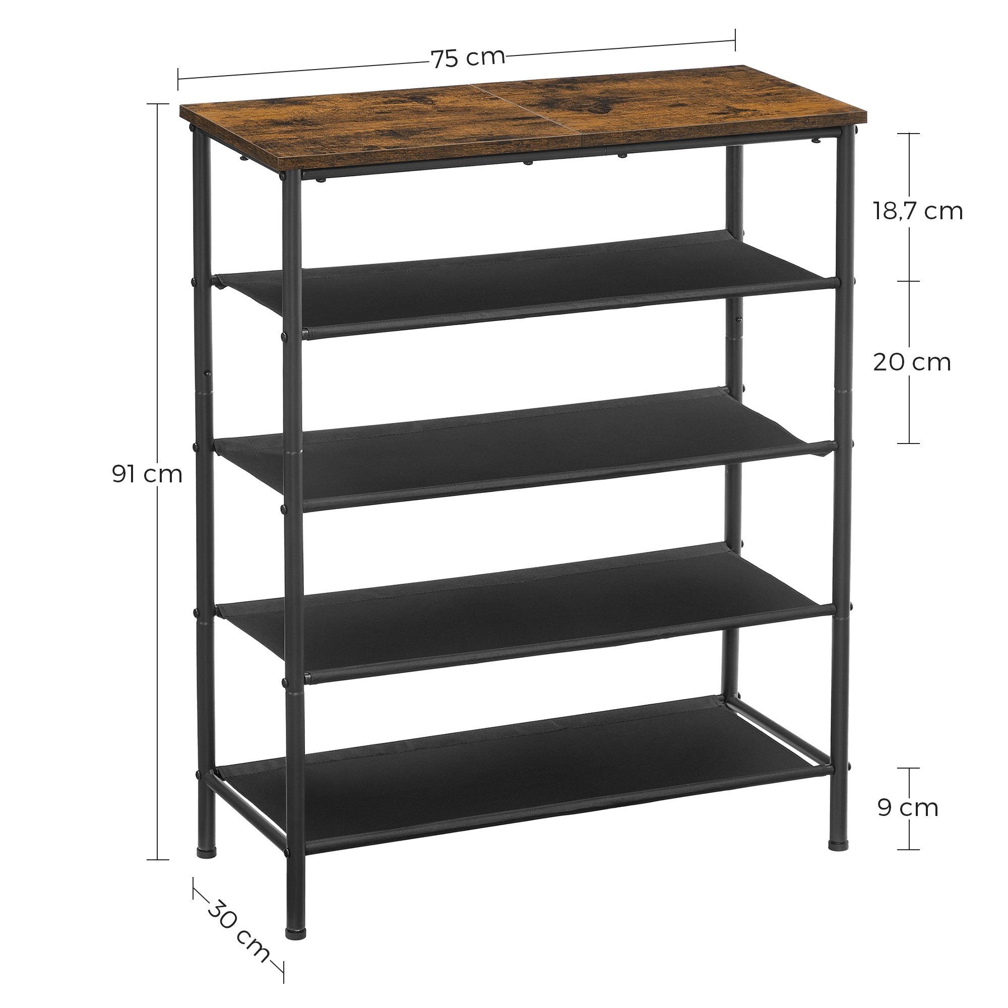 VASAGLE Schuhregal Schuhschrank, Standregal mit 5 Ebenen, schmal, für Flur