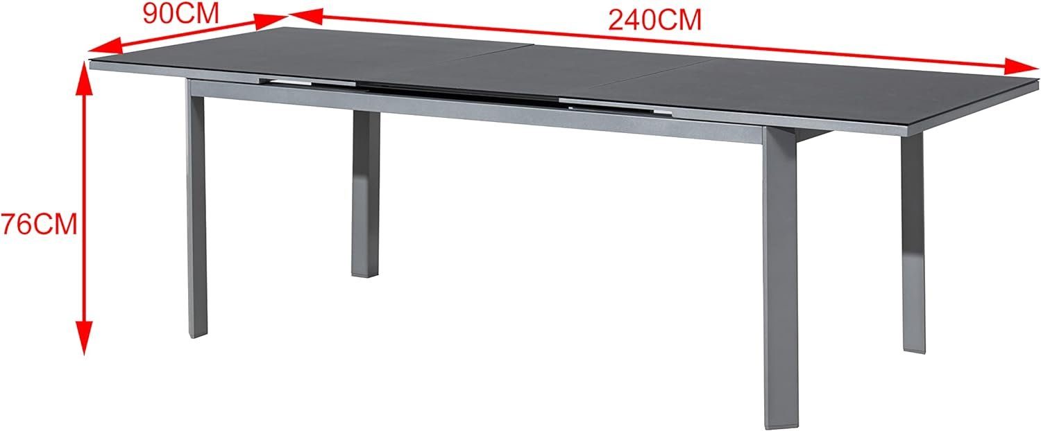 Gardissimo Gartentisch Keramik XXL Ausziehtisch Dia Silber, 180/240 x 90 cm, synchrone Auszugautomatik