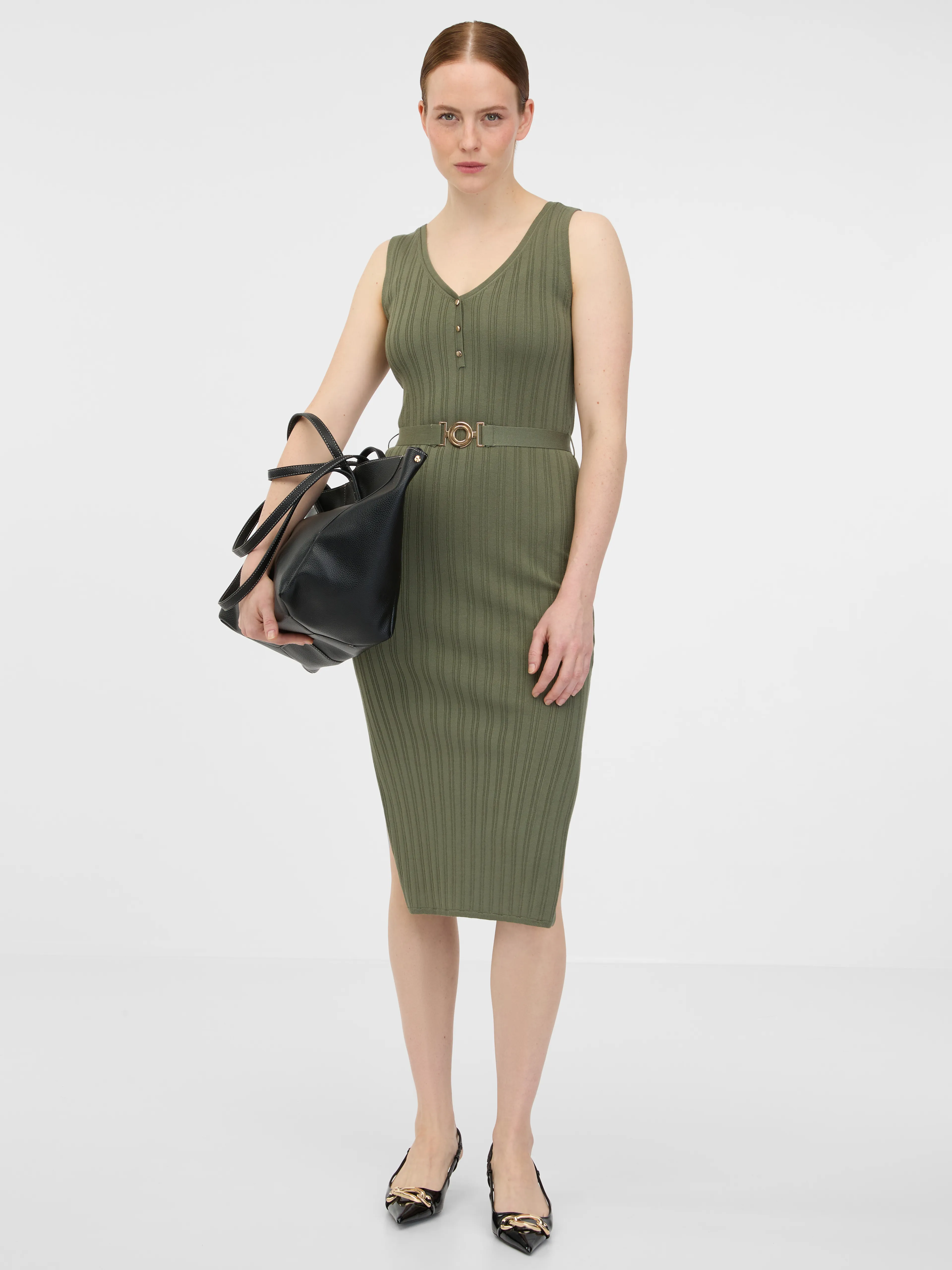 Khakifarbenes Damen-Pullover-Kleid ORSAY