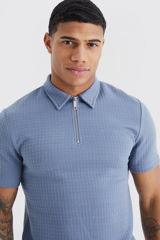 Kurzärmliges strukturiertes Muscle-Poloshirt