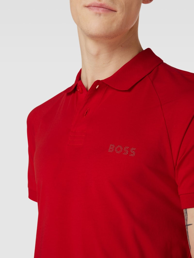 Slim Fit Poloshirt mit Label-Print Modell 'Paule Diamond' in kirschrot