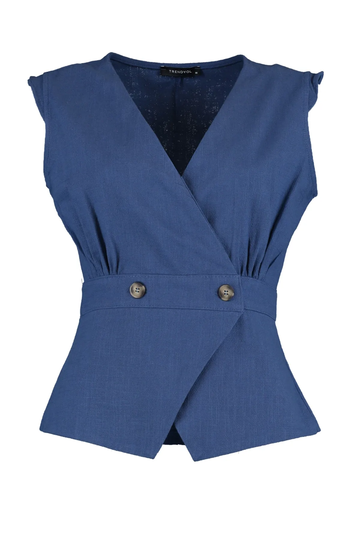 Trendyol Collection  Marineblaue zweireihige Webbluse mit Knochenknöpfen und detaillierten Details TWOSS20BZ0707