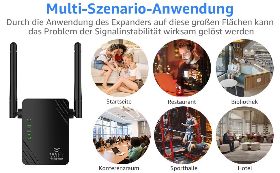 MULISOFT WLAN Verstärker, 300Mbit/s, 2.4G Internet Repeater mit LAN Anschluss WLAN-Repeater, WLAN-System Abdeckung: bis zu 100QM, 2 Ports, WPS Funktion Willigt IEEE802.11b/g/n