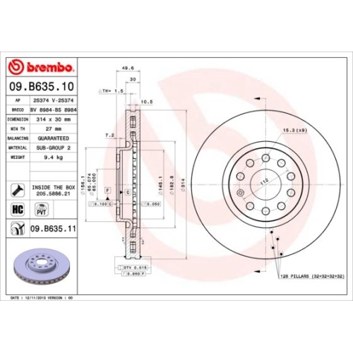 09.B635.11 BREMSSCHEIBE BREMBO VA  VP1 - ATU