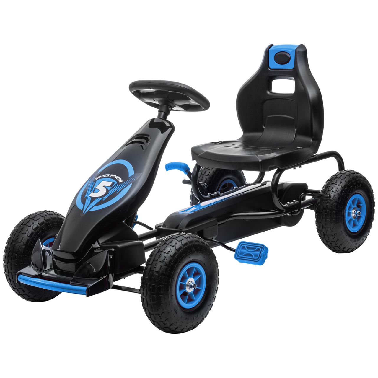 HOMCOM Gokart, Kinderfahrzeug mit Pedal, Tretauto, Outdoor, Blau Schwarz