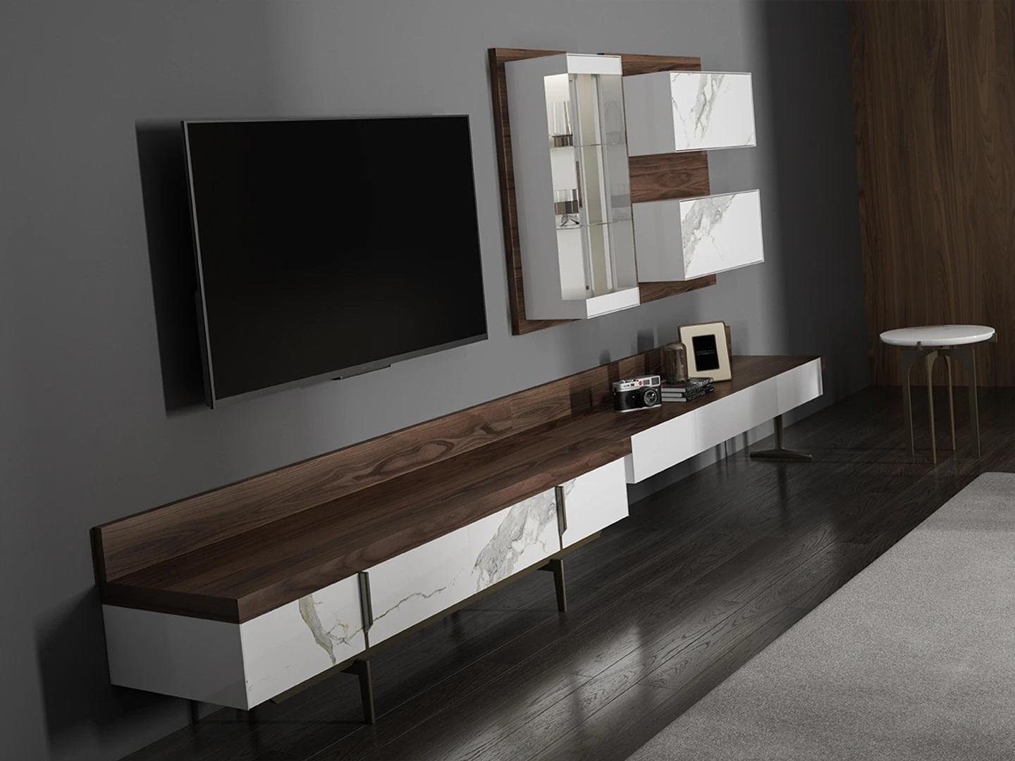 JVmoebel Wohnwand Wohnwand tv Ständer Sideboard Wandschrank Wohnzimmer Hänge Vitrine, (3-St., 1x TV-Ständer + 1x Hänge Vitrine + 1x Wandschrank), Made in Europa