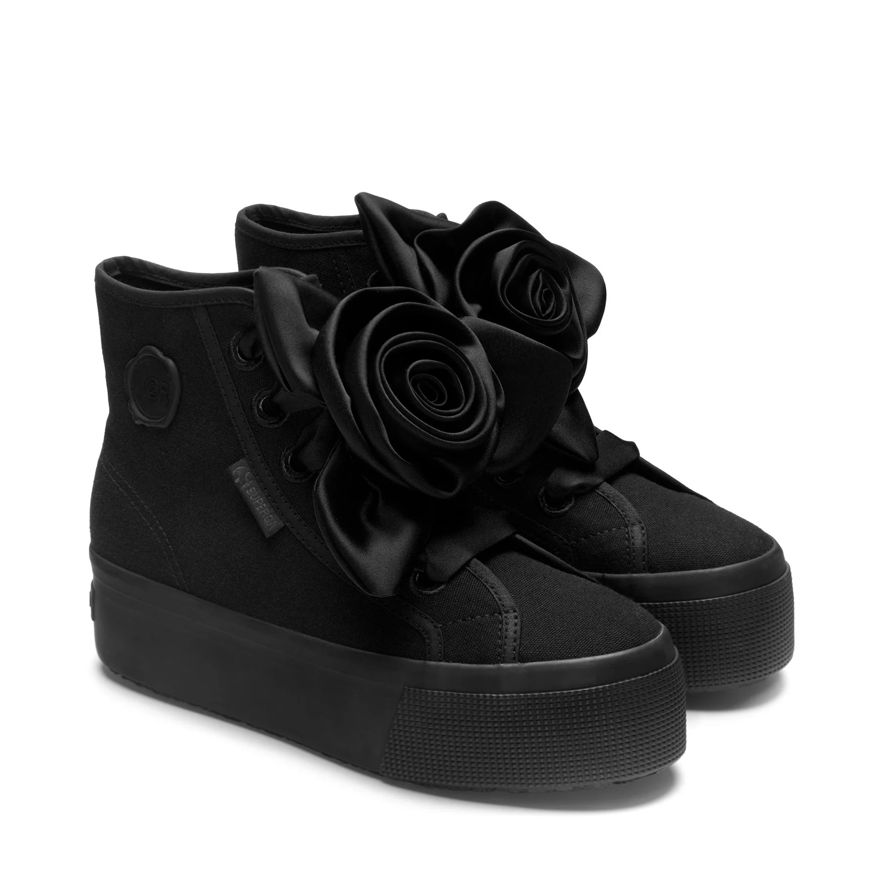 2708 HI TOP BIG SATIN ROSE-TOTAL BLACK