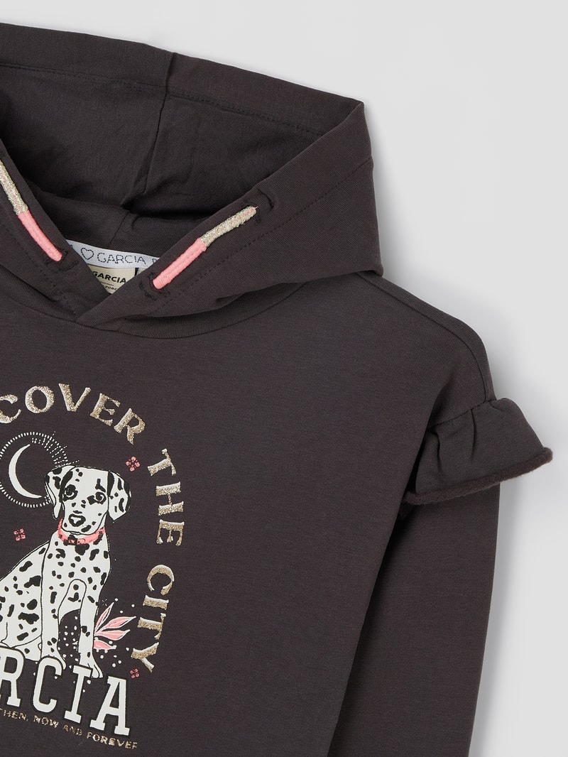 Hoodie mit Message-Print in dunkelgrau