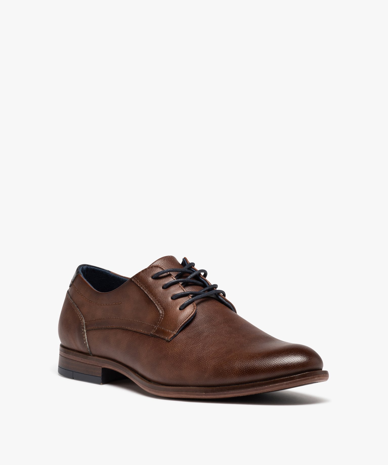 Derbies homme dessus grainé uni à lacets colorés marron | GEMO