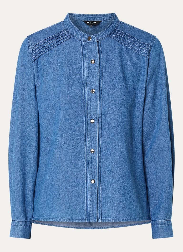 Whistles Pintuck -chambray-pusero pyöreällä pääntiellä