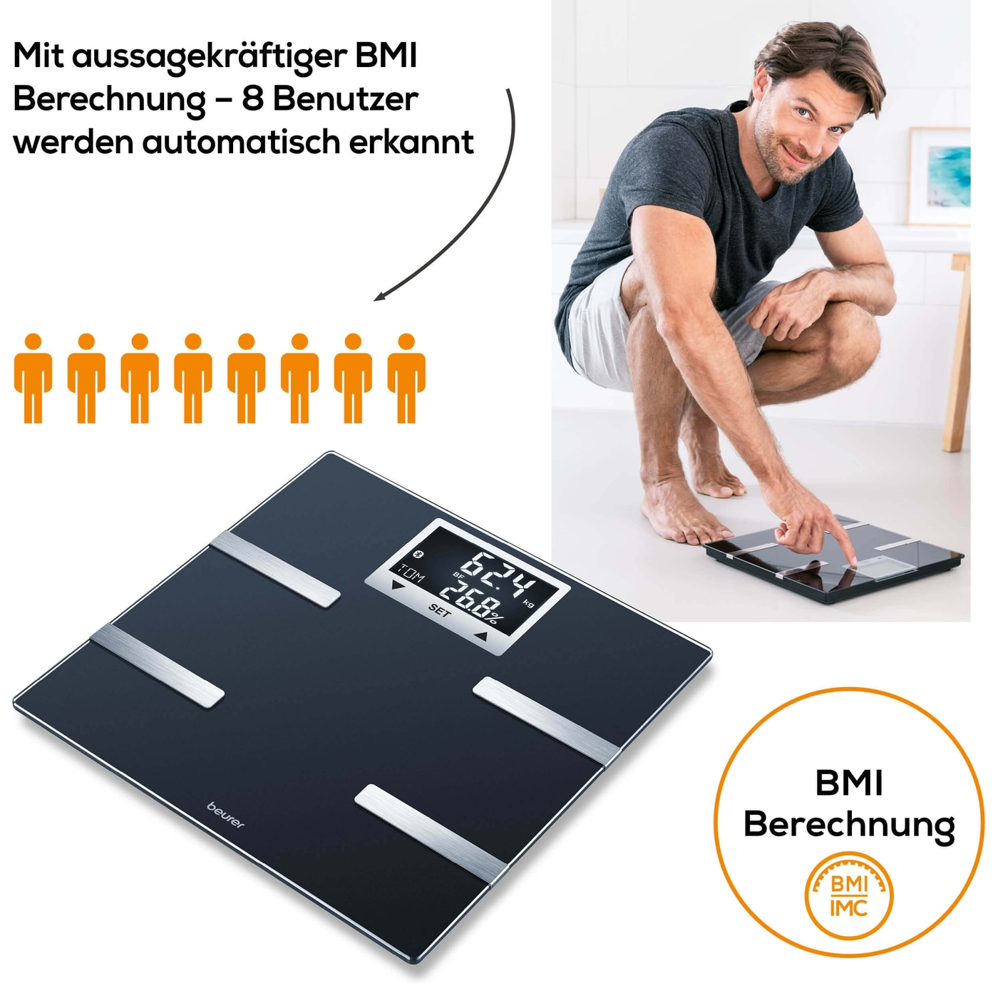 Beurer Diagnosewaage BF 720-Körperanalysewaage mit BMI Berechnung & App-Anbindung - bis 180 kg