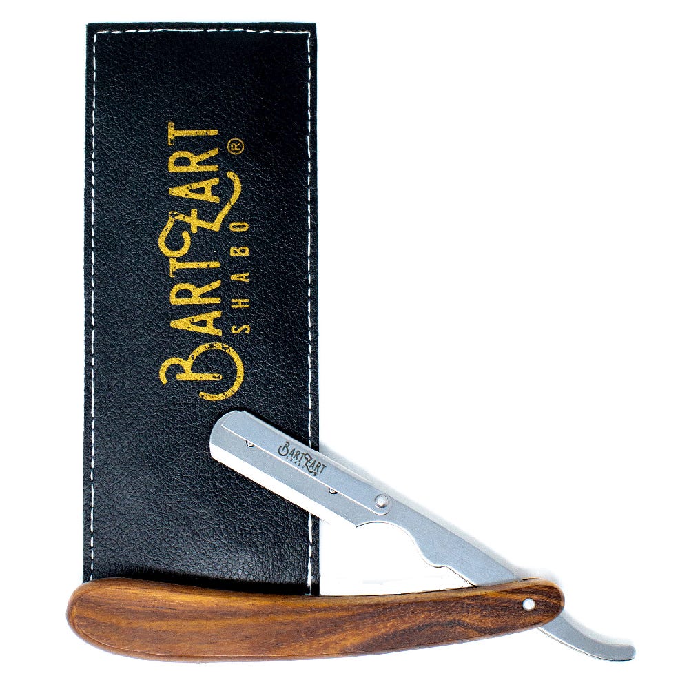 BartZart Rasiermesser mit Holzgriff und Kunstlederetui