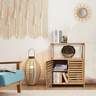 WAOHO Badkommode Badezimmerschrank Bambus, Sideboard Wohnzimmer, Schließfach 65X87X33cm, Abnehmbare Partition