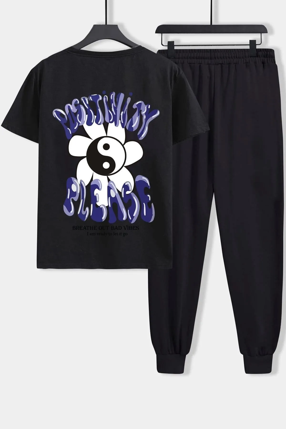 uyguntarz  Bedrucktes zweiteiliges Unisex-Trainingsanzugset „Positivity“.