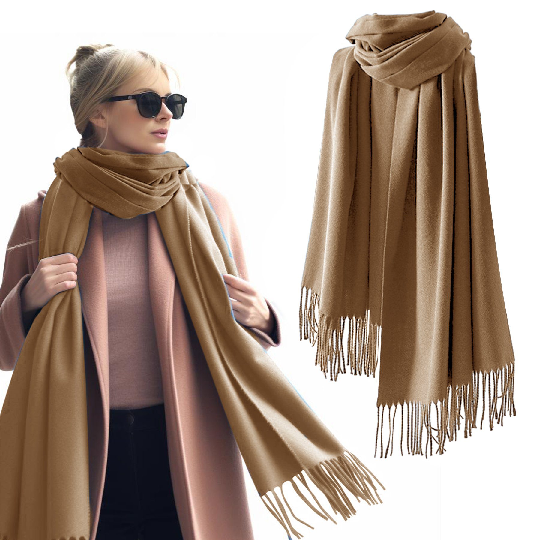 CALIYO Halstuch Damen Winterschal warmer und weicher Schal, Quasten Weiche Großer Deckenschal Mehrweg(XXL 200 x 65 CM)