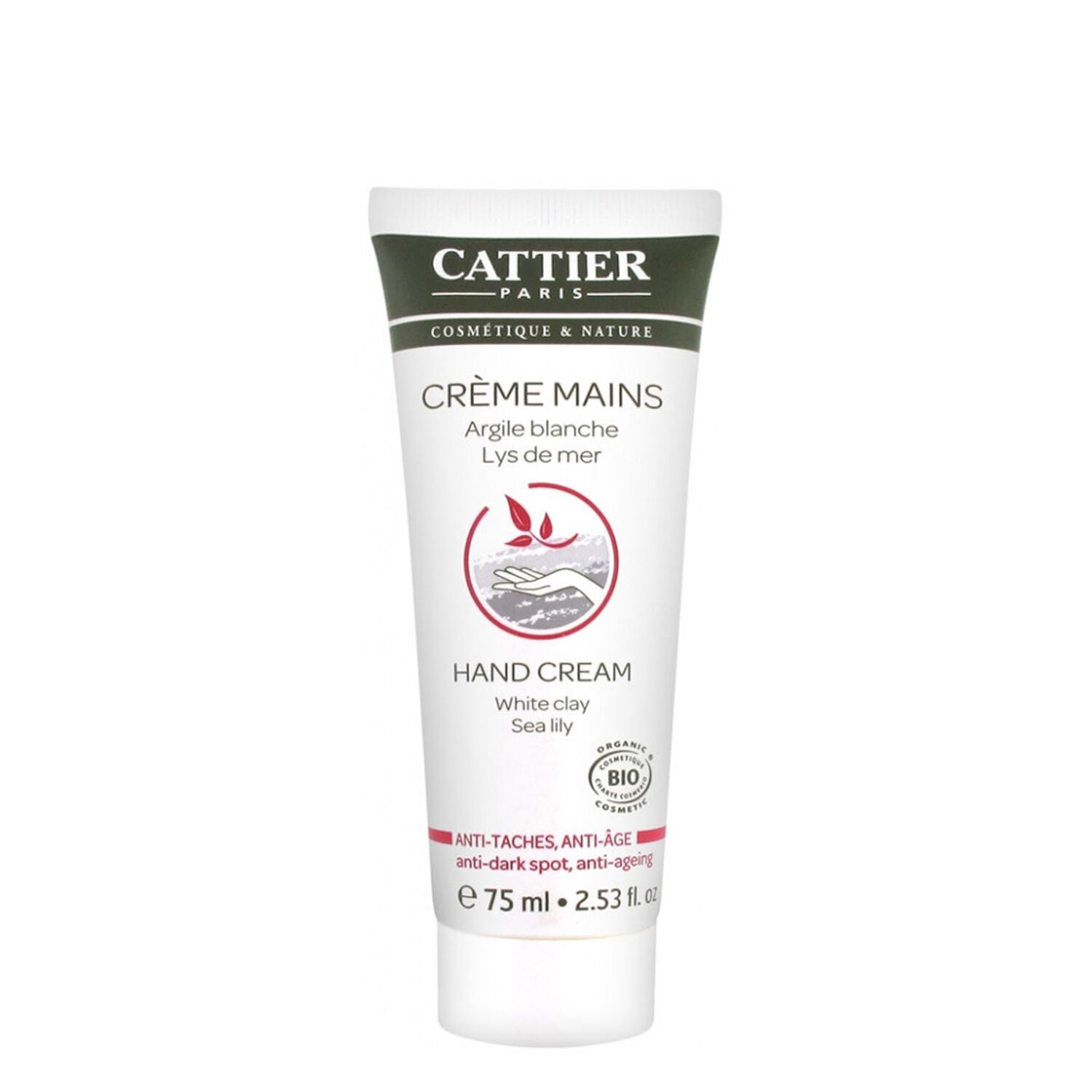 Cattier Crème Mains Anti-Tâches, Anti-Âge Argile Blanche & Lys de Mer 75 ml