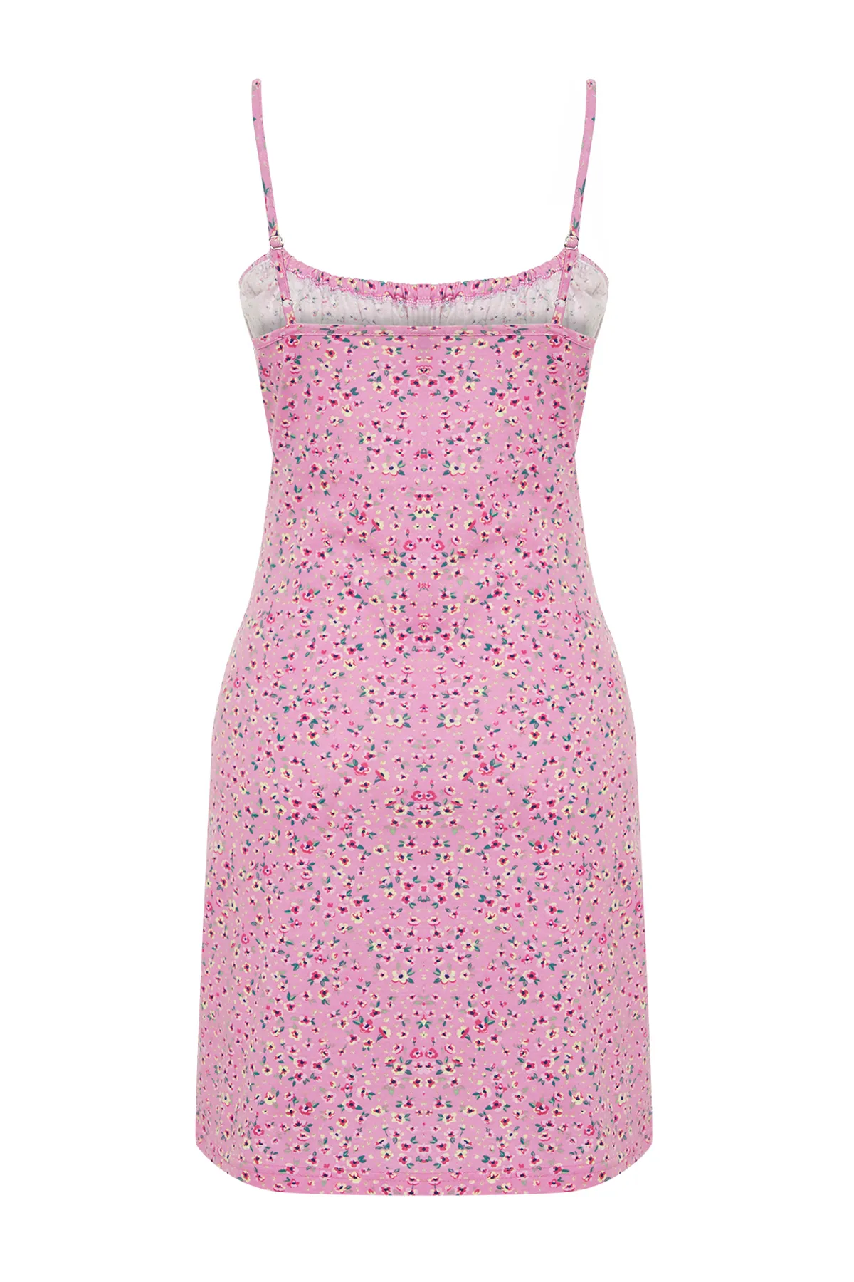 Trendyol Collection  Rosa-mehrfarbiges Strick-Nachthemd aus 100 % Baumwolle mit Blumenmuster und Kordelriemen THMSS24GC00001