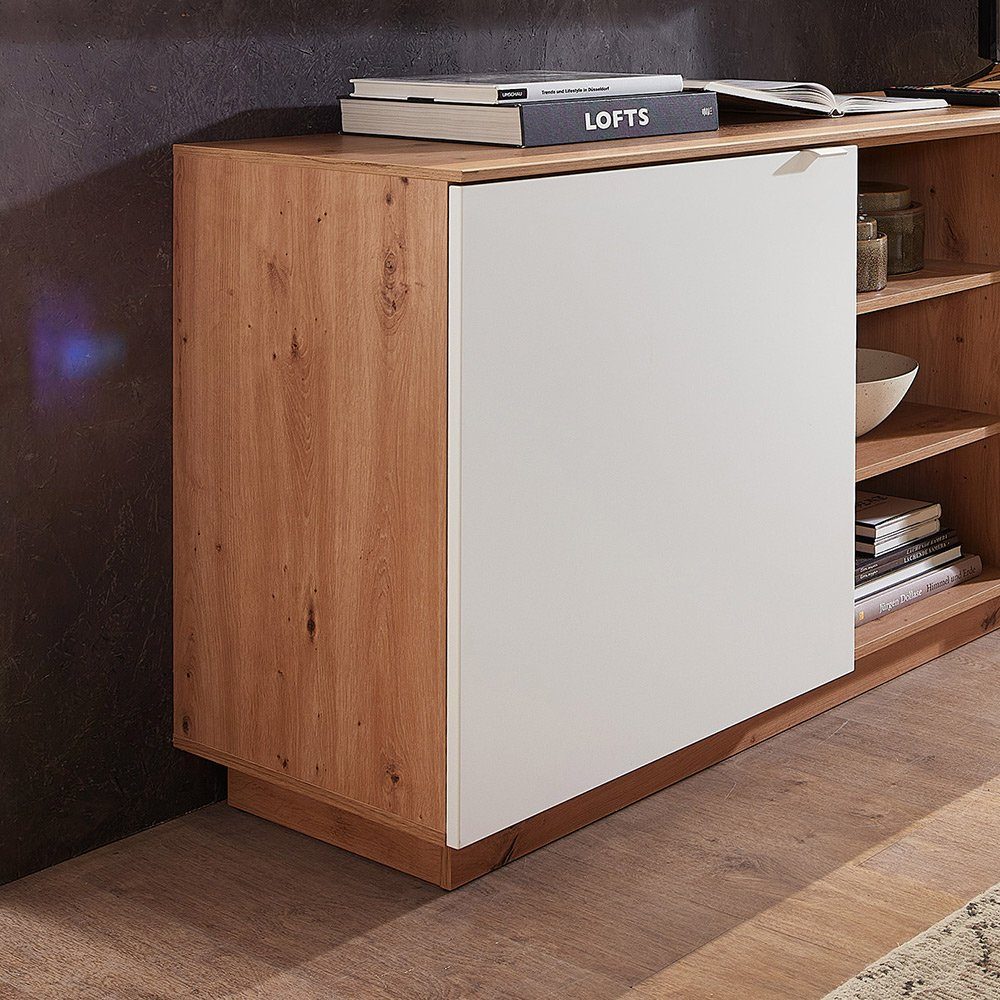 Lomadox Wohnwand CUST-36, (3-St., 3-tlg), Set mit 2 Wandboards Eiche mit weiß 240 cm, Wohnwand, Fernsehschrank