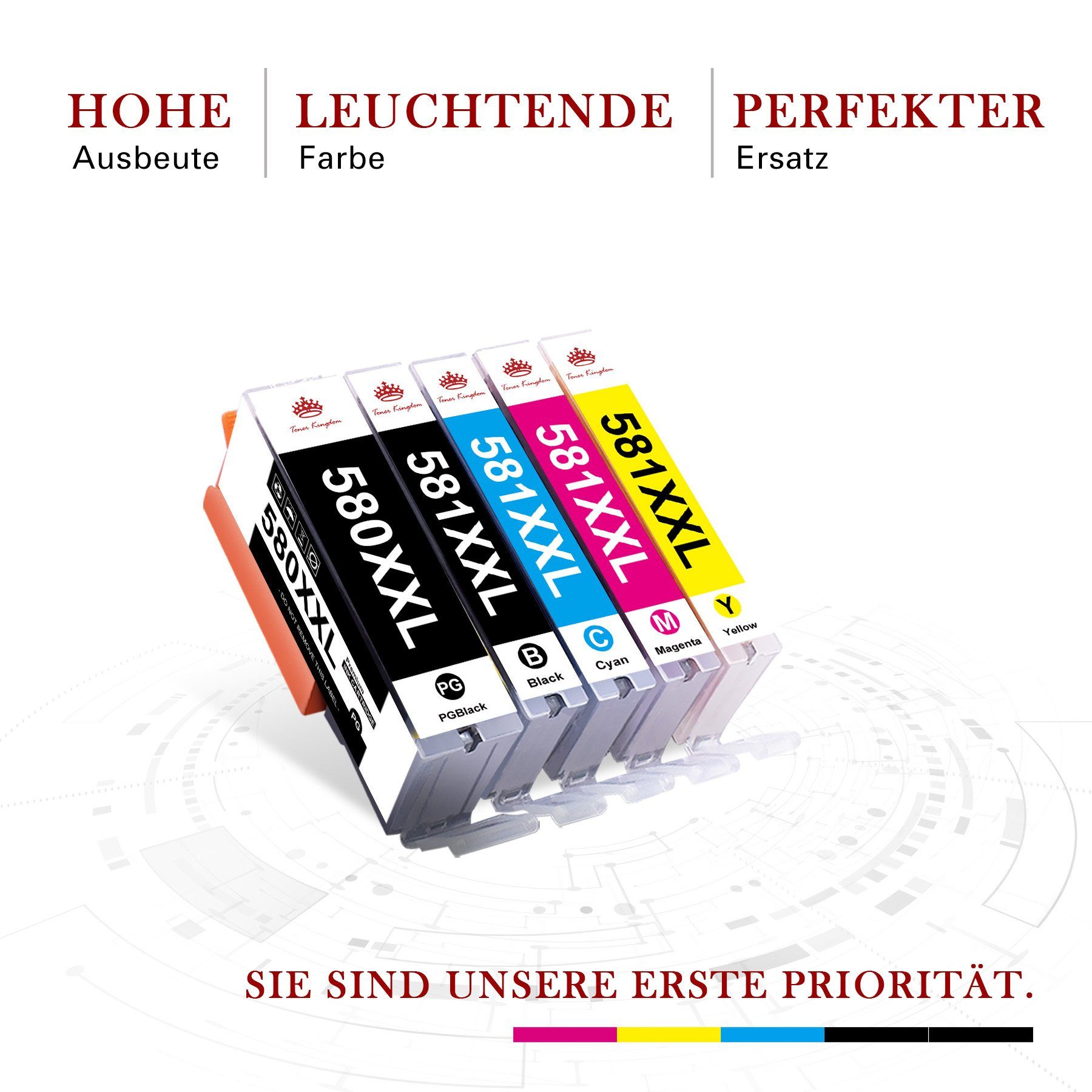 Toner Kingdom 5PK PGI-580XL CLI-581 XL für Canon 580 XL pgbk Tintenpatrone (Pixma TR8550 TS6350 TS8350 TS6150 TS8150 TS6250 TS9550)