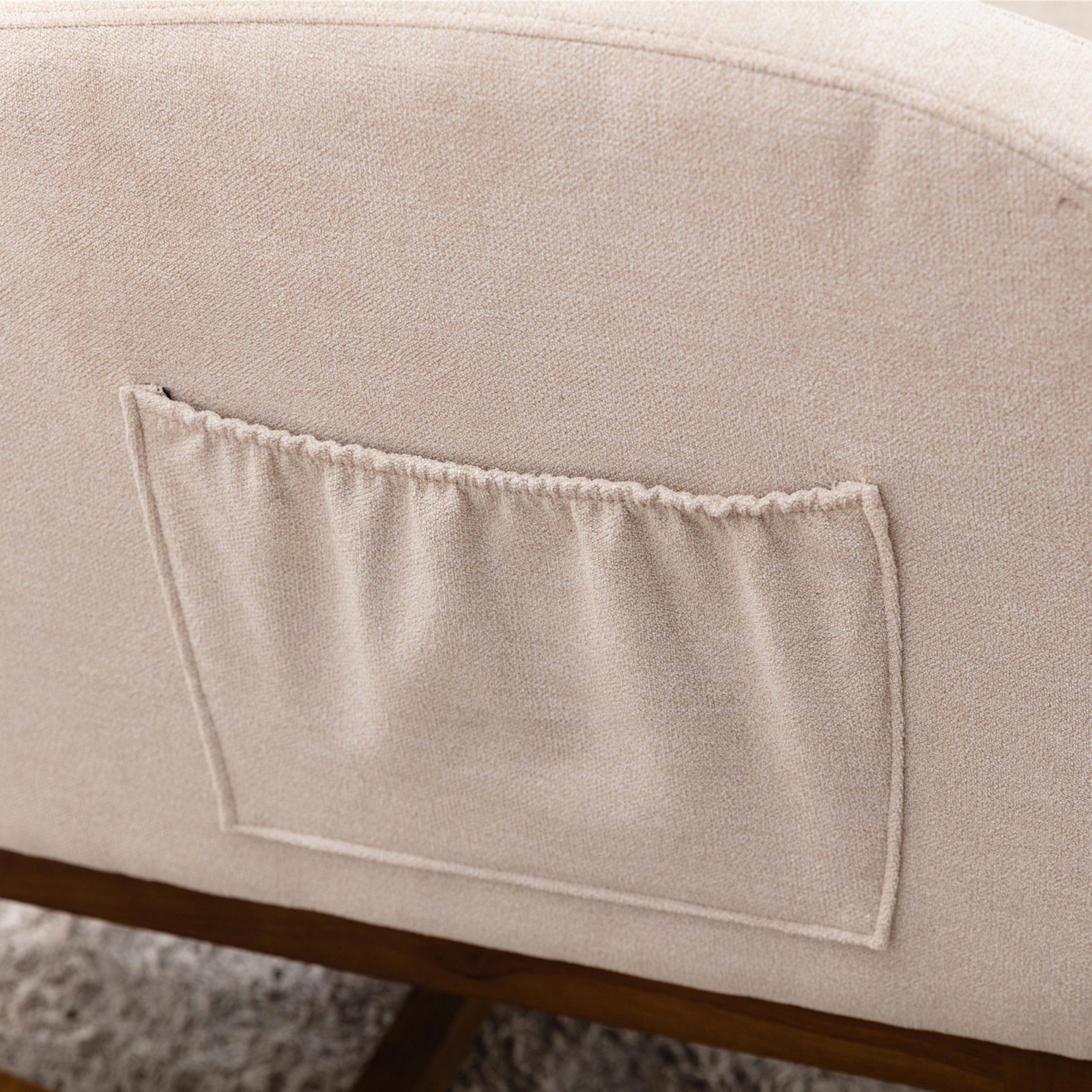 SEEZSSA Schaukelstuhl Wohnzimmer Bequemer Massivholz Modern Schaukelsessel, Stuhl mit Taschendesign,mit weichem Stoff, dichtem Schwamm