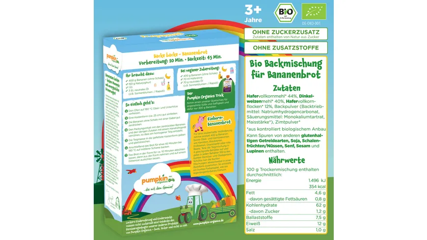 pumpkin organics Bio Hafer & Dinkel Bananenbrot Backmischung 350 g
