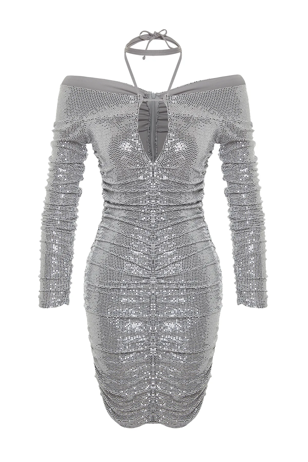 Trendyol Collection  Silbernes, tailliertes Paillettenkleid TPRAW24EL00095