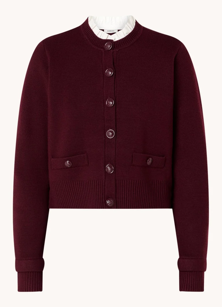 Cardigan Sandro in pregiata maglia di misto lana con collo removibile.