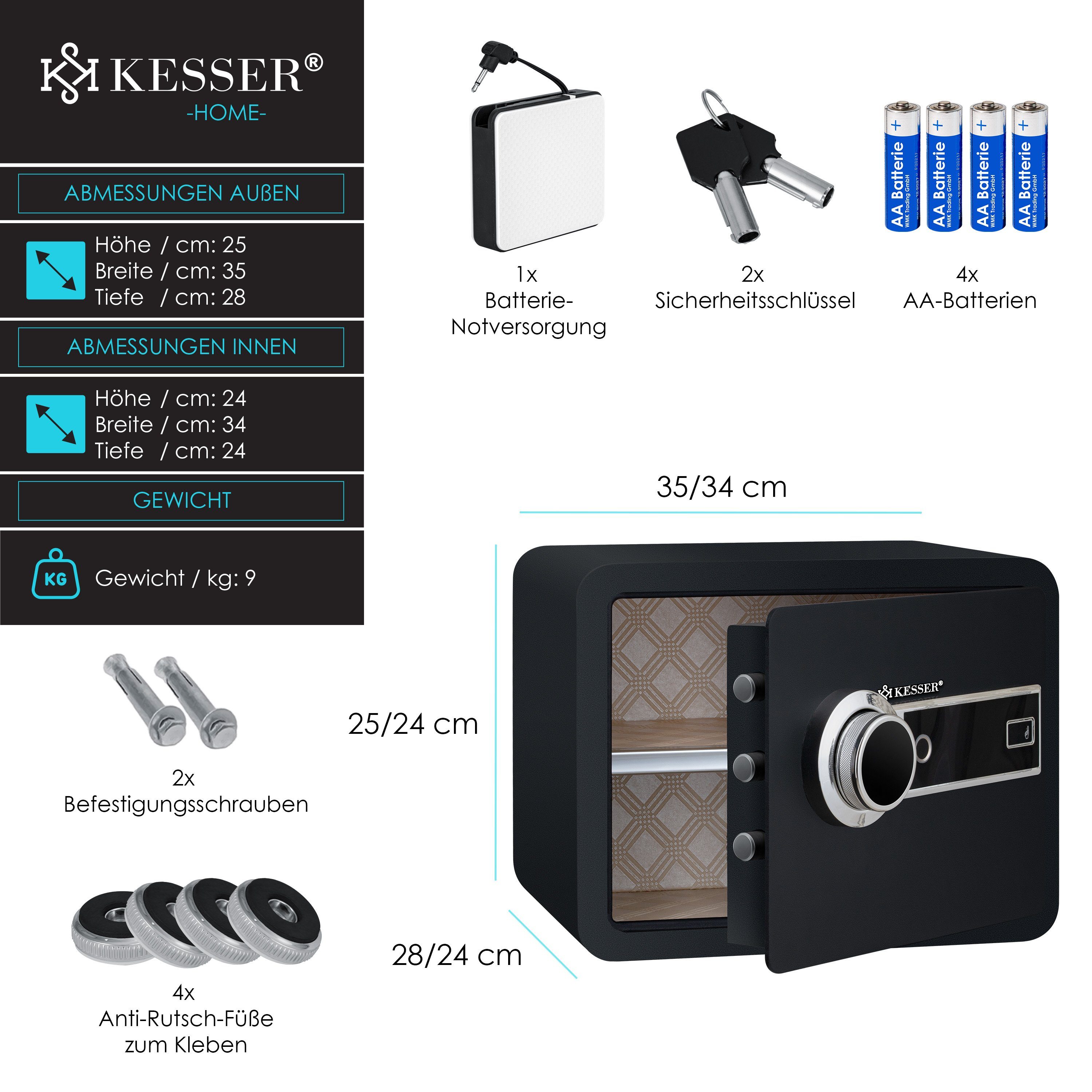 KESSER Tresor, Elektrischer Tresor mit Fingerabdruck Inkl. Batteriebox