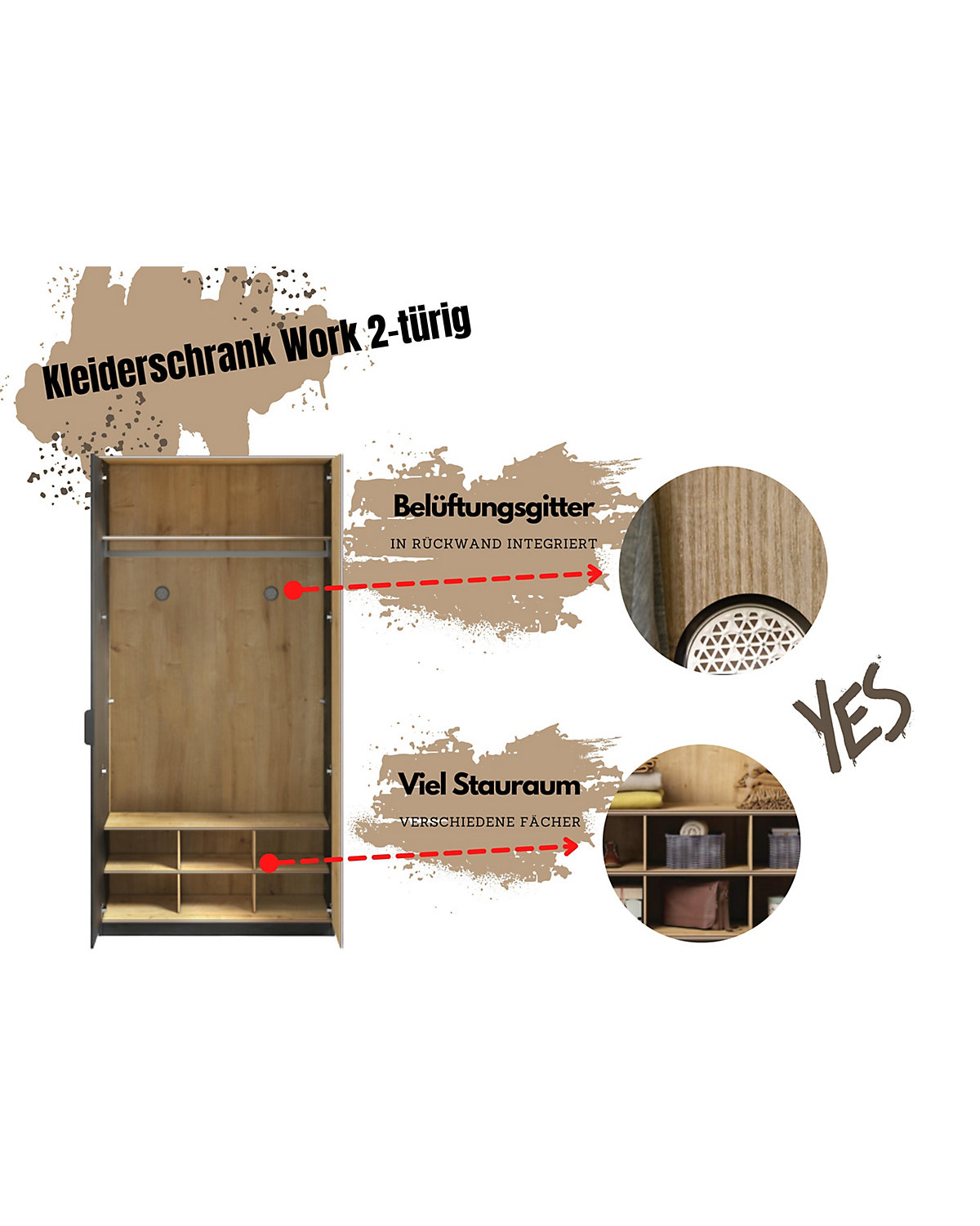 Kleiderschrank Work 2-türig mit Aufdruck inkl. Belüftung