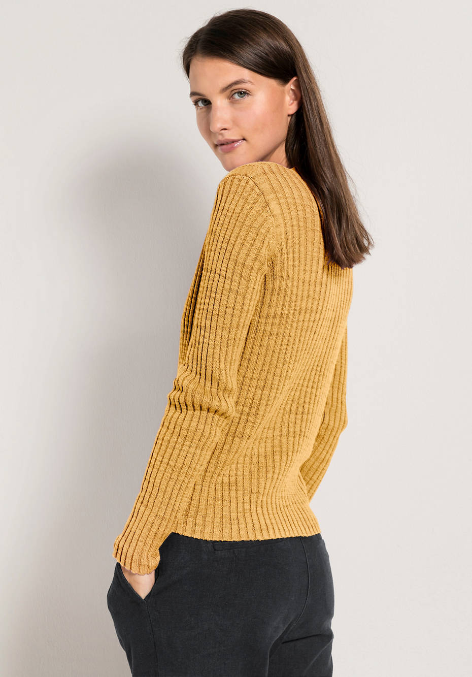 Ripp-Pullover aus Leinen mit Bio-Baumwolle