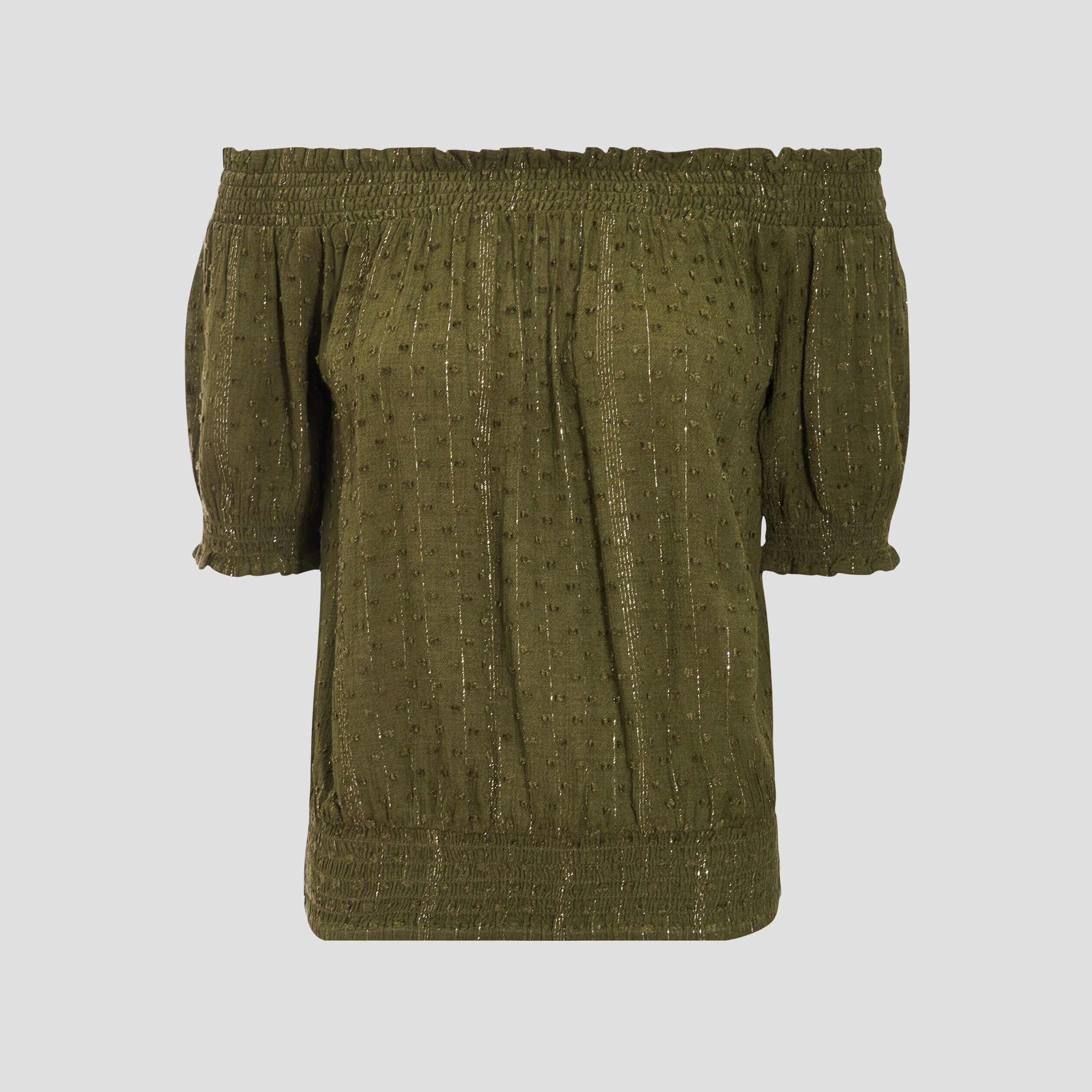 Blouse manches courtes à col bardot vert foncé femme | Cache Cache
