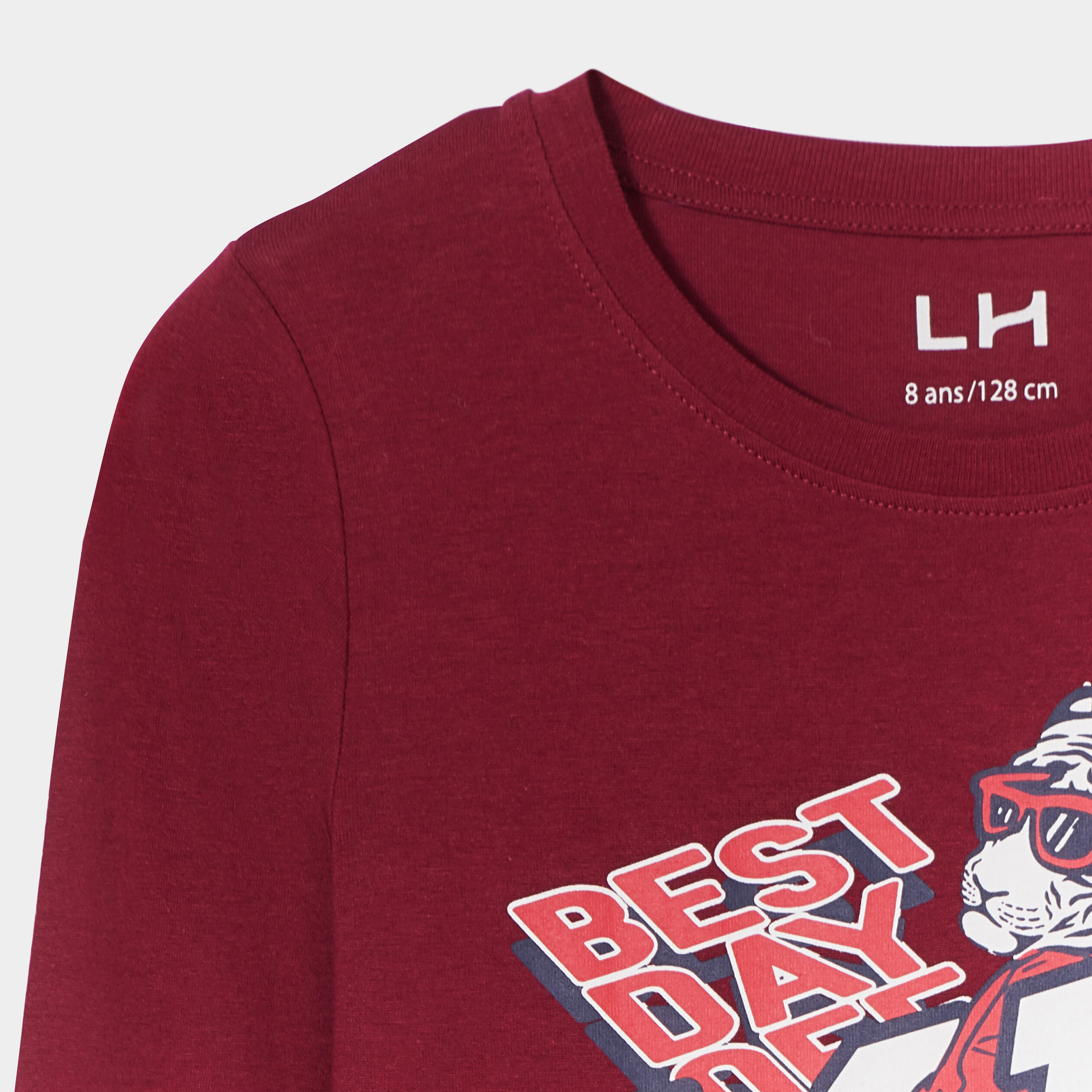 T-shirt droit manches longues coton rouge foncé garçon | La Halle