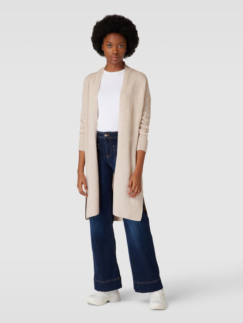 Strickcardigan mit offener Vorderseite in beige meliert
