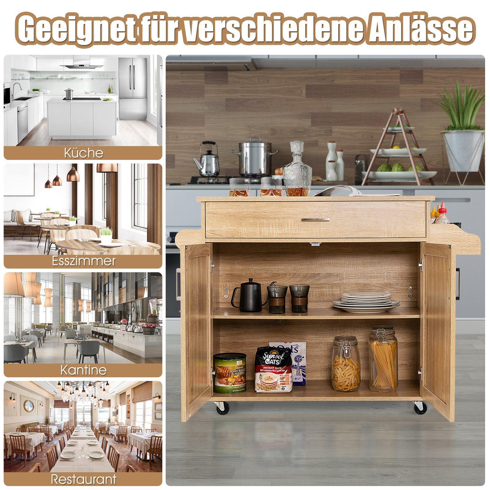 COSTWAY Küchenwagen, mit Handtuchhalter, Gewürzboard & Ablage, rollbar