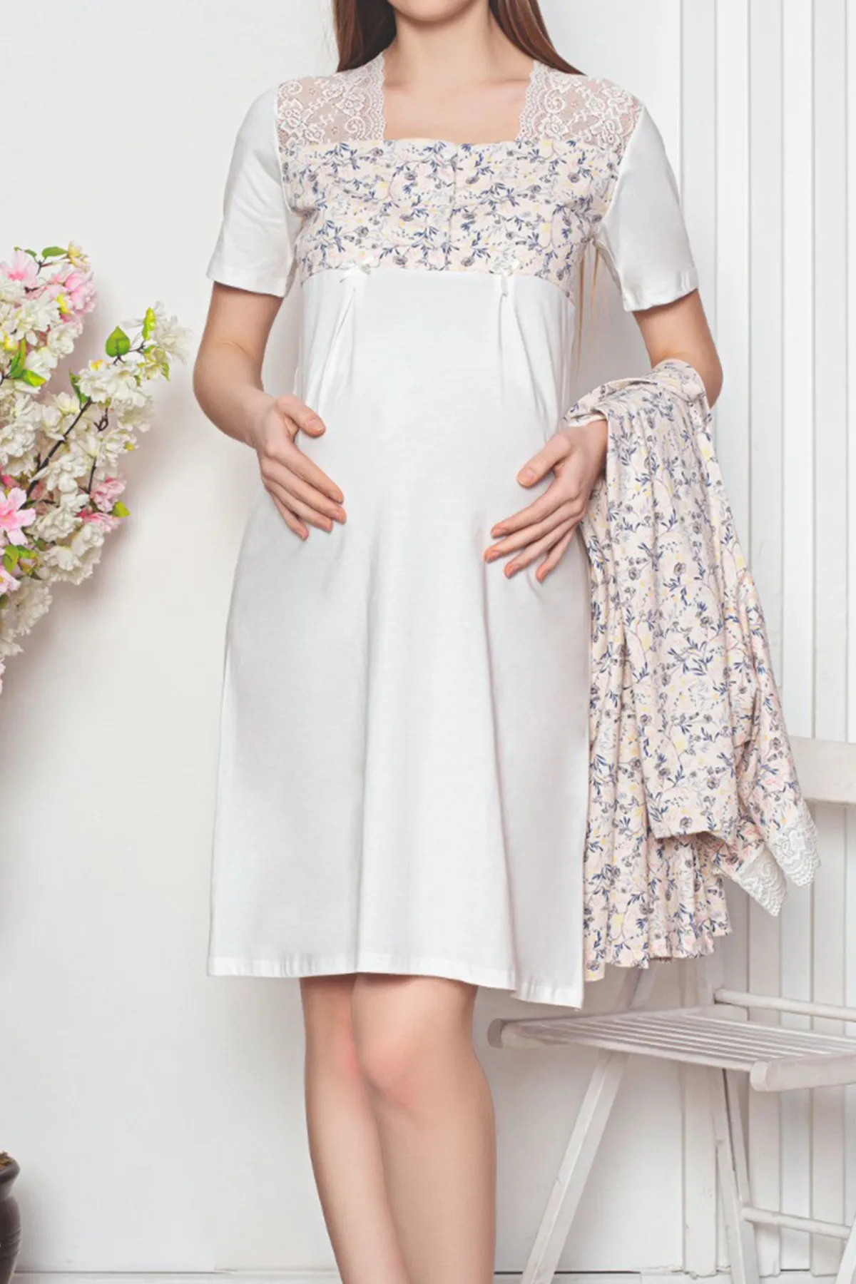 Nicoletta  Umstands-Morgenmantel, Tunika, Doppel-Set, Lycra, Indigo