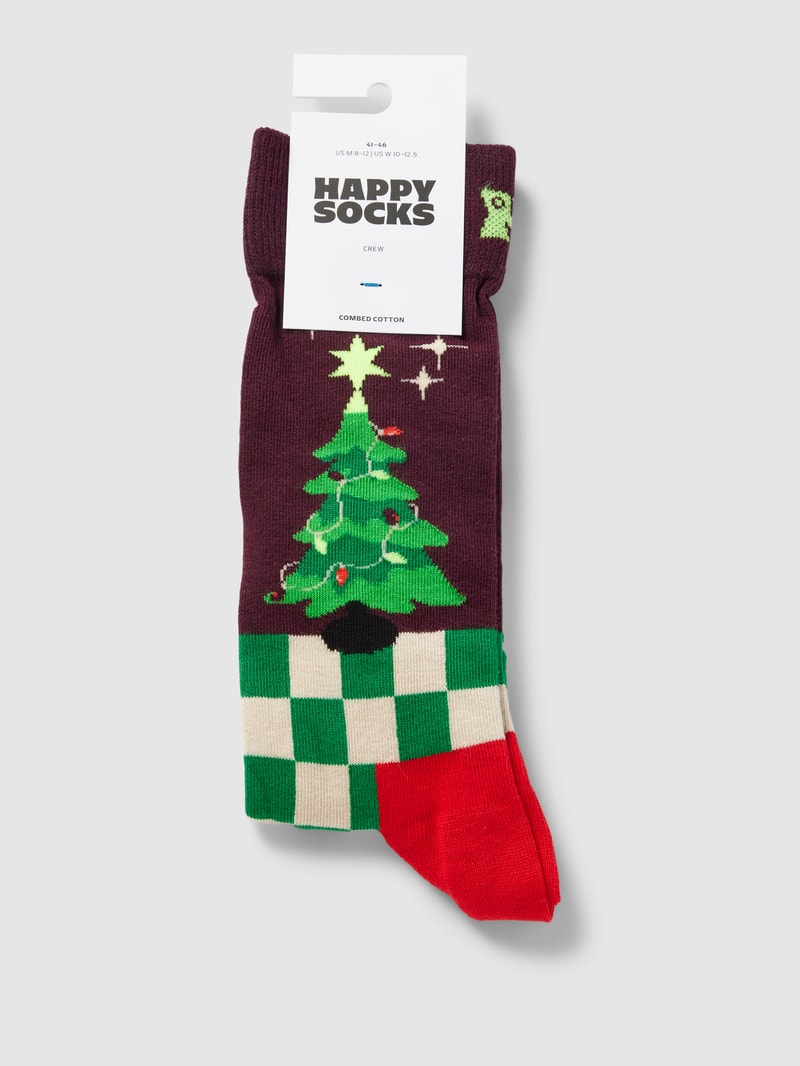 Socken mit Motiv-Print Modell 'Christmas Tree' in dunkelrot