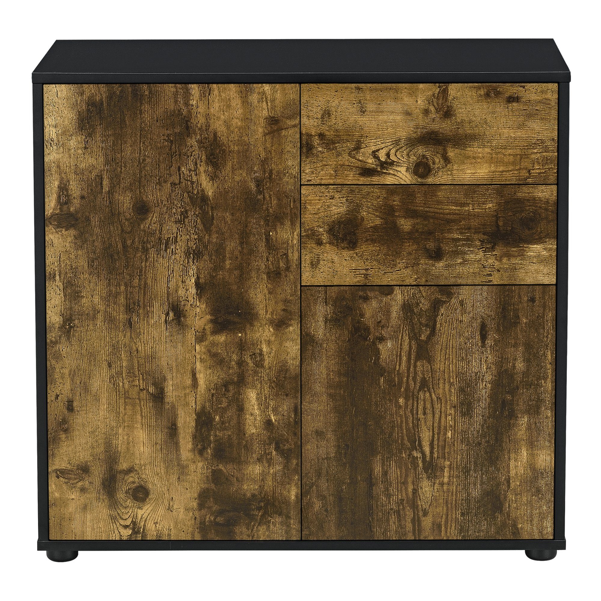 en.casa Sideboard, Paarl Kommode, 2 Türen, Schwarz/Eiche Dunkel