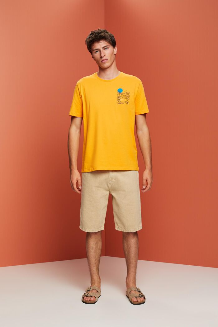 Jersey-T-Shirt mit Brust-Print, 100 % Baumwolle