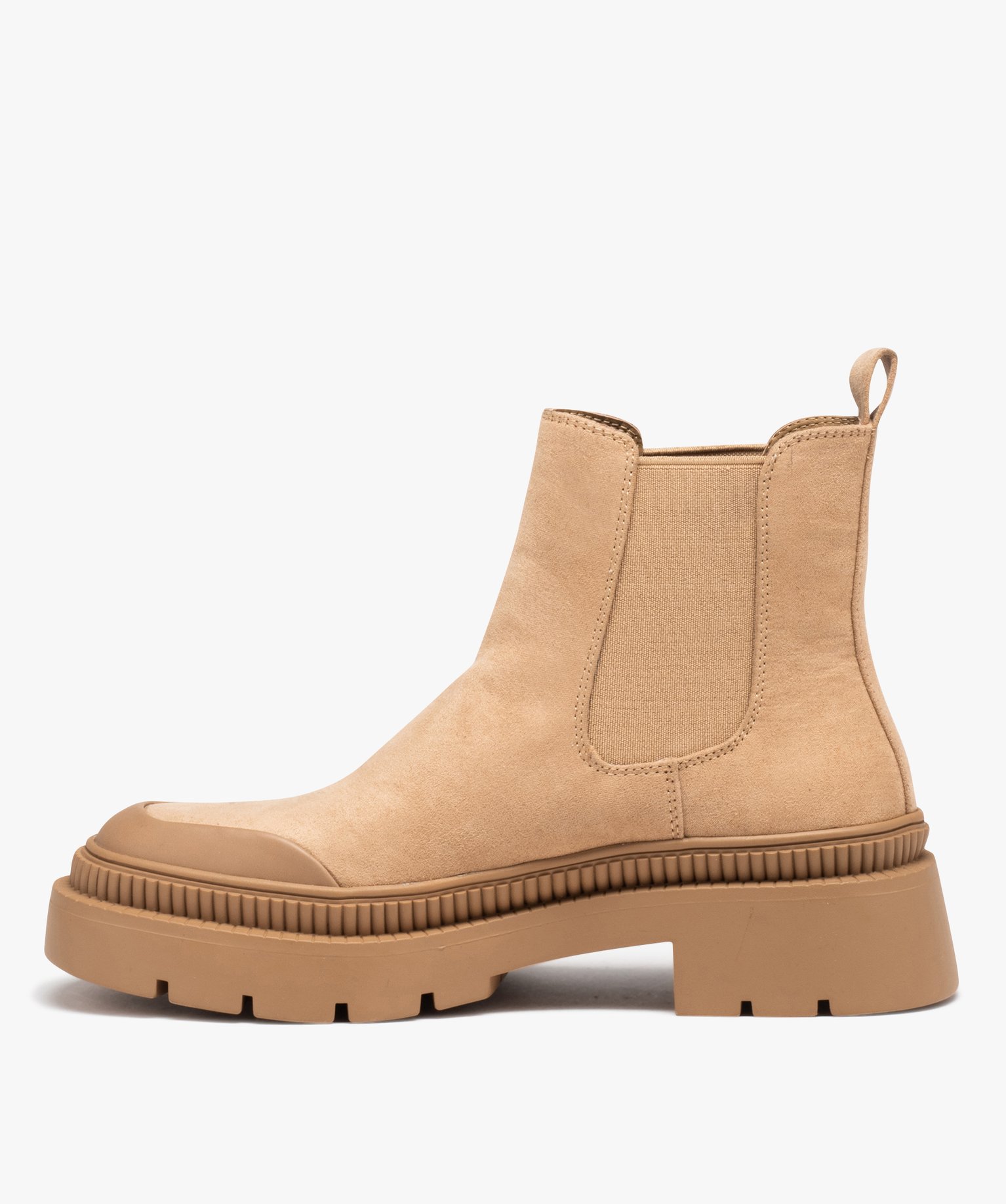Boots femme casual dessus en suédine uni à semelle crantée beige | GEMO